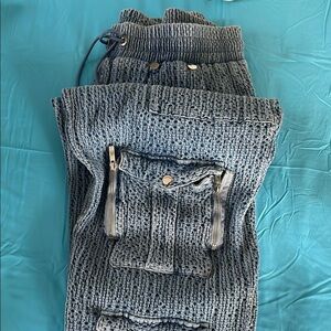 Cozy Knit Gray Pants with Zipper Pockets